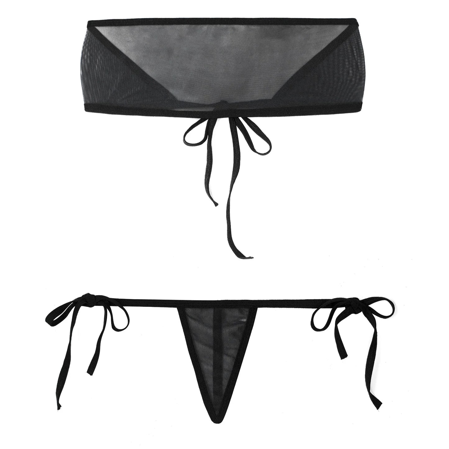 Traje de baño de malla transparente para mujer, conjunto de bikini triangular con microcordones y tanga, traje de baño de 2 piezas, ropa de playa sexy, bikini