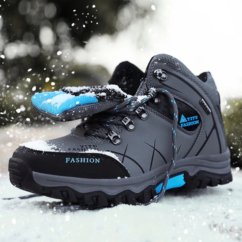 Botas de nieve de invierno para hombre, impermeables, de cuero, muy cálidas, para exteriores, senderismo, trabajo, talla 39-47