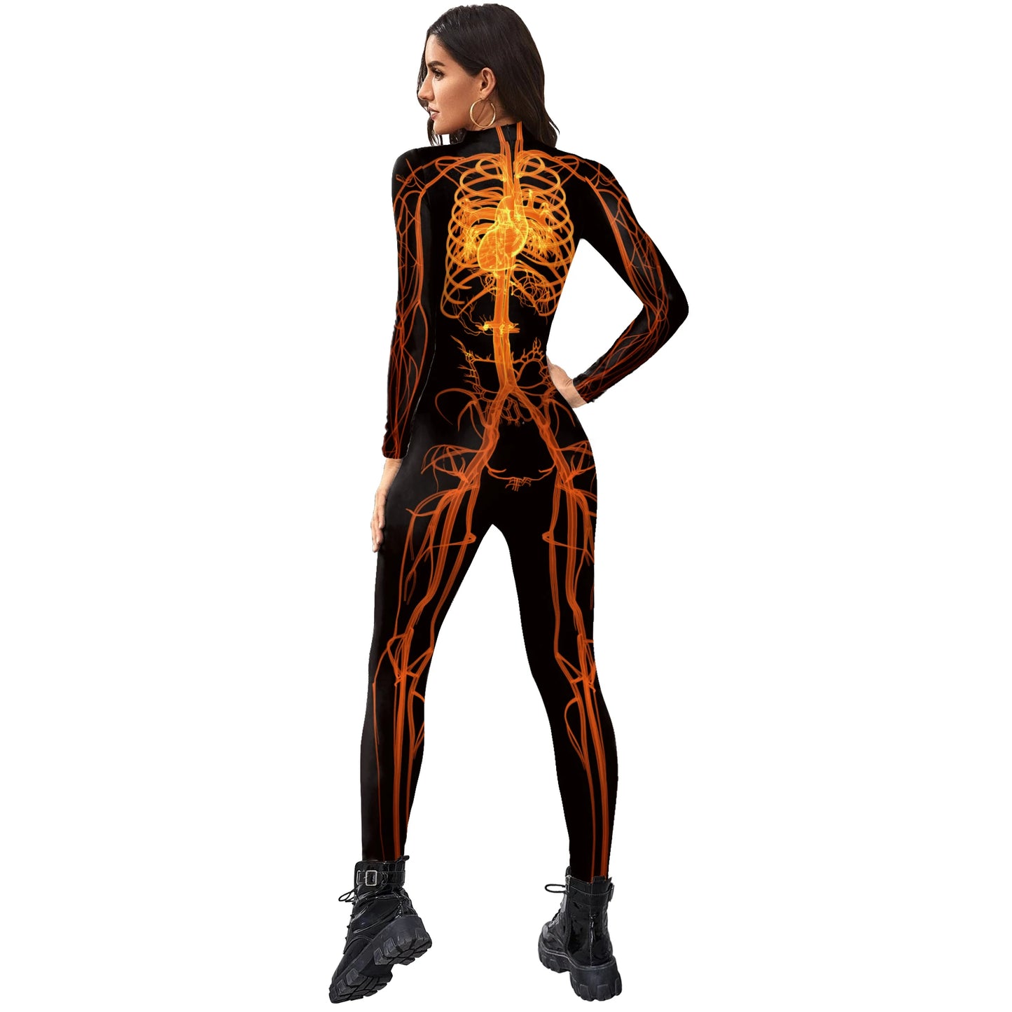Color Cosplayer Halloween Skeleton Printed Jumpsuits Women Halloween Performance Outfits Party Cosplay Costume Zentai Fitness