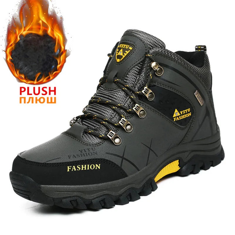 Botas de nieve de invierno para hombre, impermeables, de cuero, muy cálidas, para exteriores, senderismo, trabajo, talla 39-47