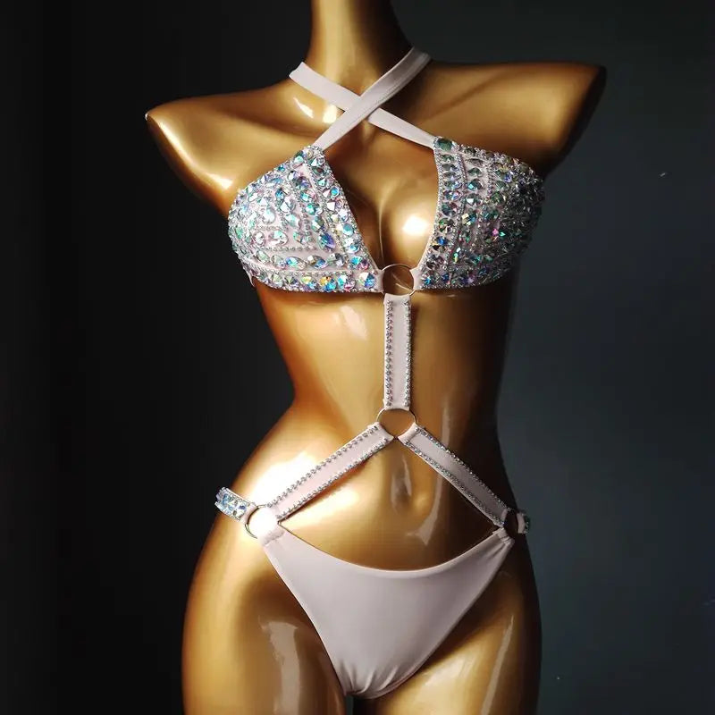 Bikini de diamantes sexy para mujer, traje de baño con cristales y diamantes de imitación para vacaciones en Venus 2020