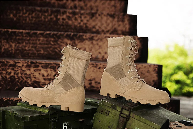 TaoBo 2024 Original Military Leather Boots Size 40-45 Men High Top Tactical Desert Combat Shoes SWAT Army Hiking Boot Zapatos