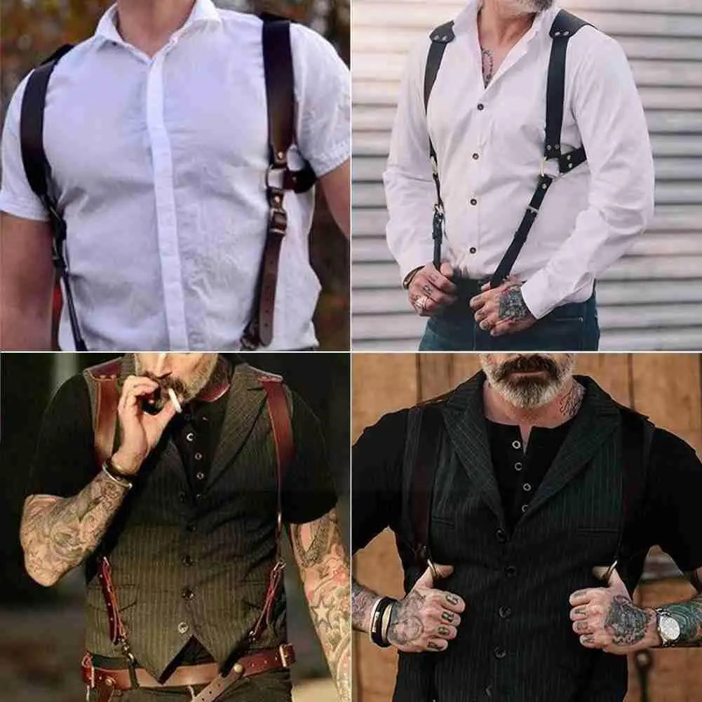 Tirantes de cuero sintético de moda para hombre, para camisa, pantalones, cinturones ajustables, chaleco, tirantes, arnés de pecho, tirantes para hombre