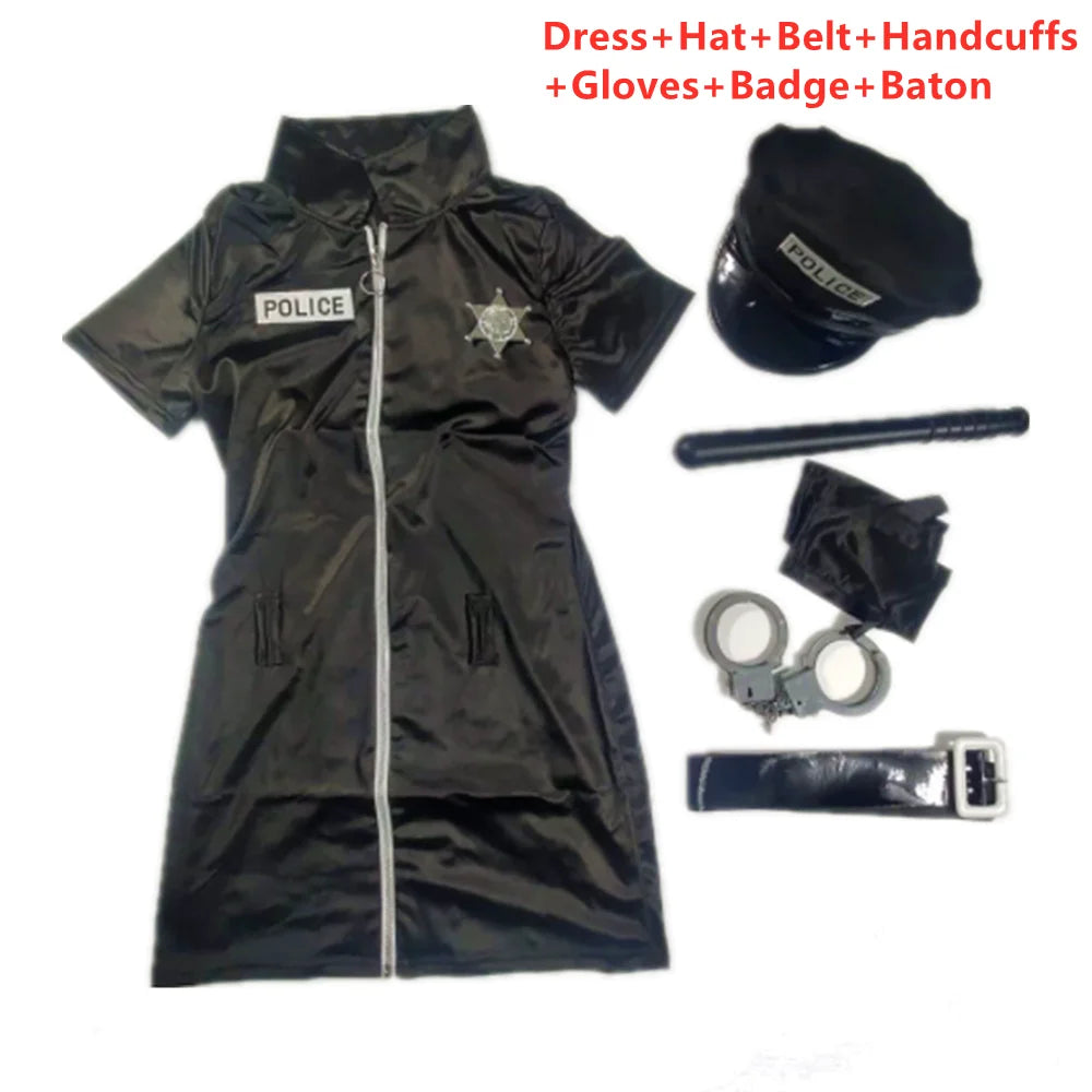 Hot Buy Black Sexy Police Costume Female Cop Officer Uniform Halloween Cosplay Adult Policewoman Fancy Dress
