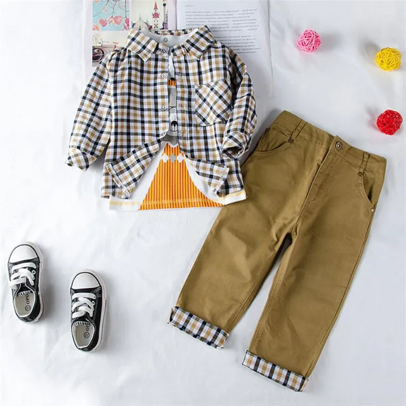 Ropa para niños, abrigo a cuadros, camiseta y pantalones, 3 piezas, trajes para bebés, ropa para niños pequeños, ropa de abrigo para primavera y otoño, disfraz BC1034