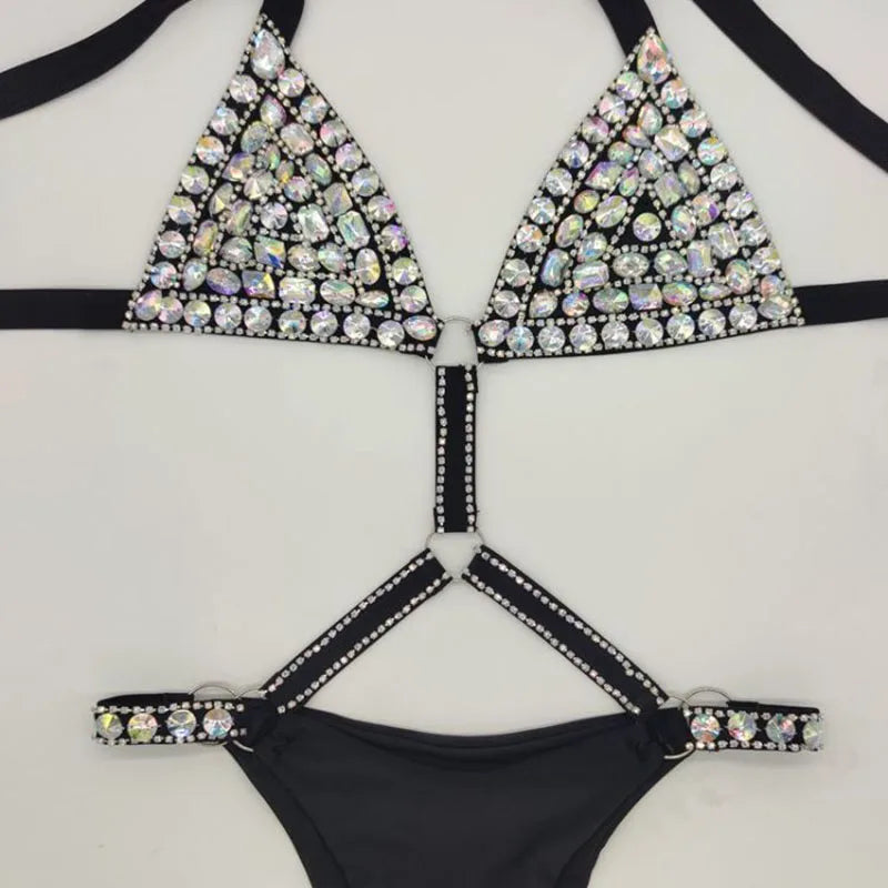 Bikini de diamantes sexy para mujer, traje de baño con cristales y diamantes de imitación para vacaciones en Venus 2020