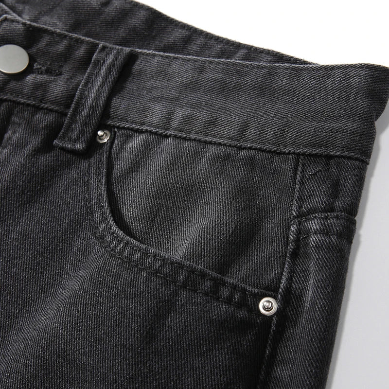 Vaqueros negros rotos de cintura alta para mujer, ropa vintage Y2K, pantalones vaqueros rectos de moda, ropa de calle con agujeros, pantalones vaqueros de hip hop.