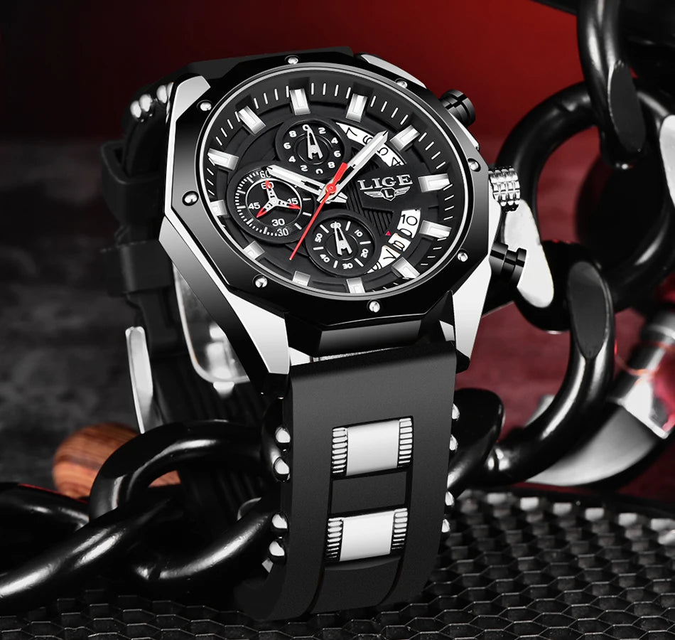 LIGE 2024 - Nuevos relojes de moda para hombre, marca superior de lujo, reloj deportivo de silicona, reloj de cuarzo con fecha, reloj de pulsera resistente al agua, cronógrafo