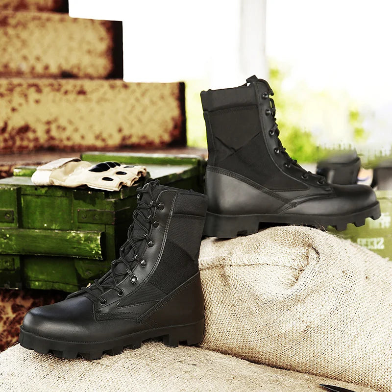 TaoBo 2024 Original Military Leather Boots Size 40-45 Men High Top Tactical Desert Combat Shoes SWAT Army Hiking Boot Zapatos