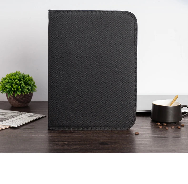 Carpeta organizadora de documentos para conferencias, oficina, negocios, tamaño A4, color negro, de tela Oxford, tipo portafolios.