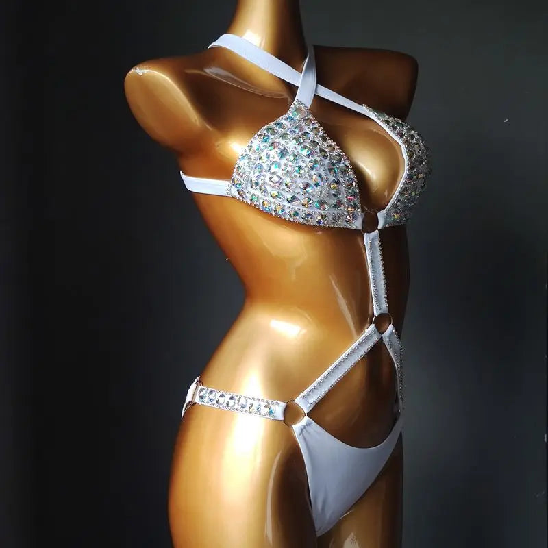 Bikini de diamantes sexy para mujer, traje de baño con cristales y diamantes de imitación para vacaciones en Venus 2020