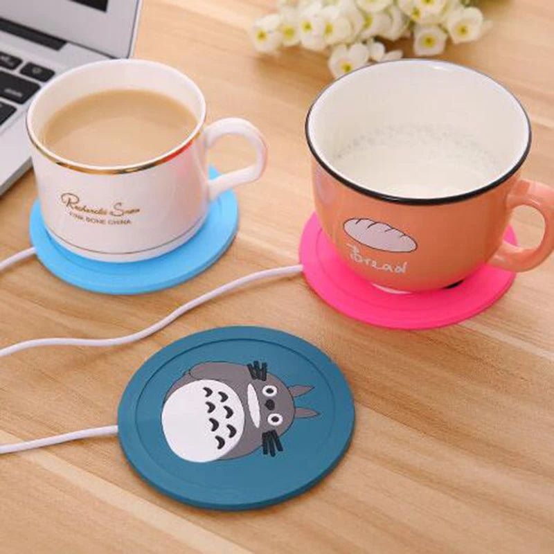 Calentador USB de silicona con dibujos animados para tazas, bandeja calefactora para café, té y bebidas, bonito regalo