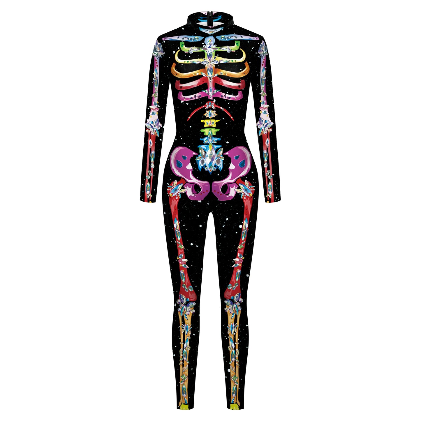 Color Cosplayer Halloween Skeleton Printed Jumpsuits Women Halloween Performance Outfits Party Cosplay Costume Zentai Fitness