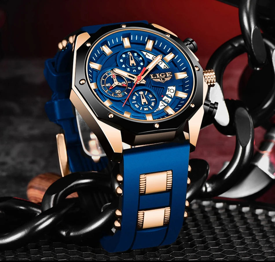 LIGE 2024 - Nuevos relojes de moda para hombre, marca superior de lujo, reloj deportivo de silicona, reloj de cuarzo con fecha, reloj de pulsera resistente al agua, cronógrafo