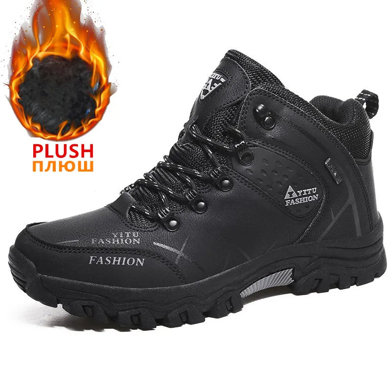 Botas de nieve de invierno para hombre, impermeables, de cuero, muy cálidas, para exteriores, senderismo, trabajo, talla 39-47