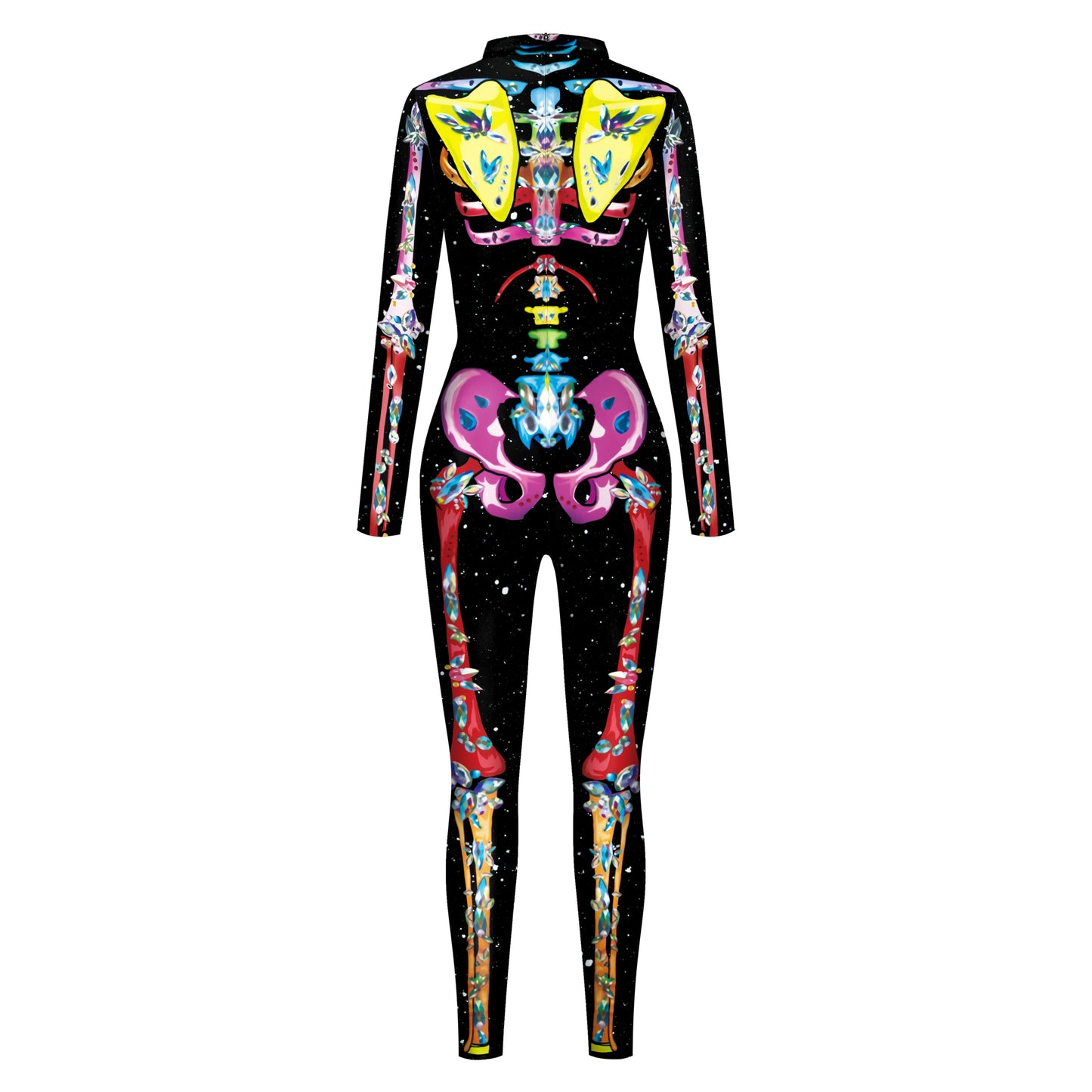 Color Cosplayer Halloween Skeleton Printed Jumpsuits Women Halloween Performance Outfits Party Cosplay Costume Zentai Fitness