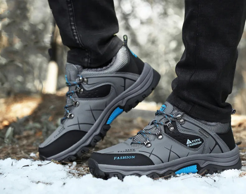 Botas de nieve de invierno para hombre, impermeables, de cuero, muy cálidas, para exteriores, senderismo, trabajo, talla 39-47
