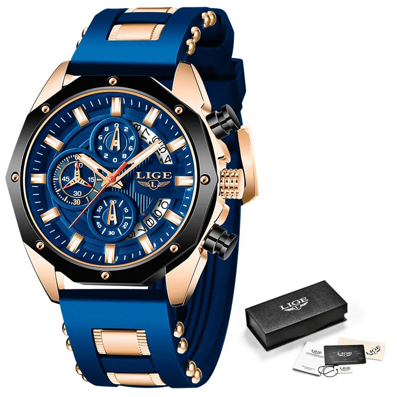 LIGE 2024 - Nuevos relojes de moda para hombre, marca superior de lujo, reloj deportivo de silicona, reloj de cuarzo con fecha, reloj de pulsera resistente al agua, cronógrafo