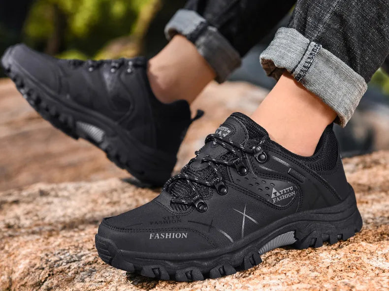 Botas de nieve de invierno para hombre, impermeables, de cuero, muy cálidas, para exteriores, senderismo, trabajo, talla 39-47