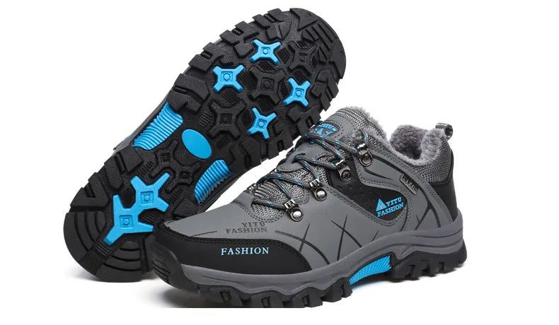Botas de nieve de invierno para hombre, impermeables, de cuero, muy cálidas, para exteriores, senderismo, trabajo, talla 39-47