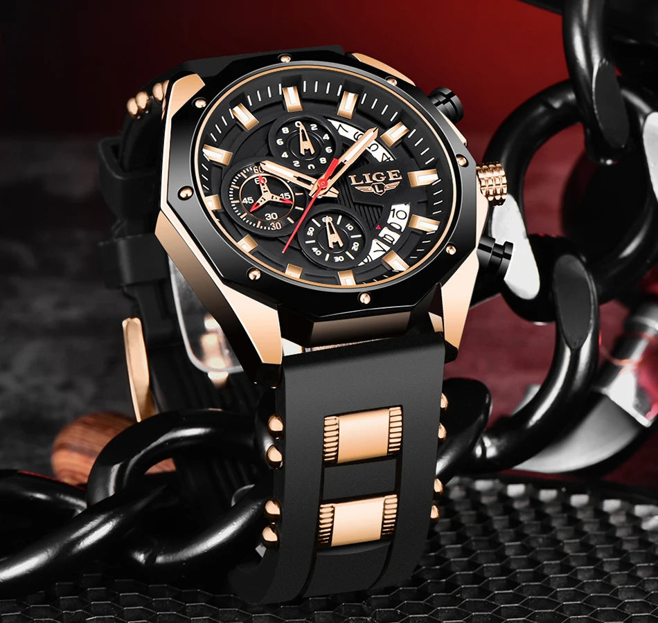 LIGE 2024 - Nuevos relojes de moda para hombre, marca superior de lujo, reloj deportivo de silicona, reloj de cuarzo con fecha, reloj de pulsera resistente al agua, cronógrafo