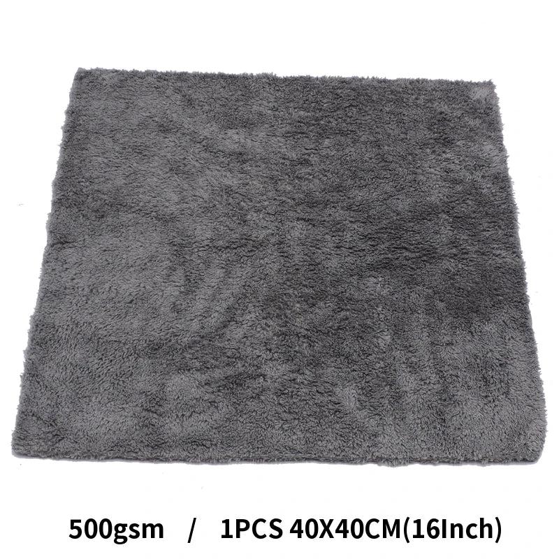 Toalla de microfibra Bossnice de 40 x 40 cm, 500 g/m², súper suave, sin bordes, para el cuidado del coche, pulido y acabados, color gris claro.