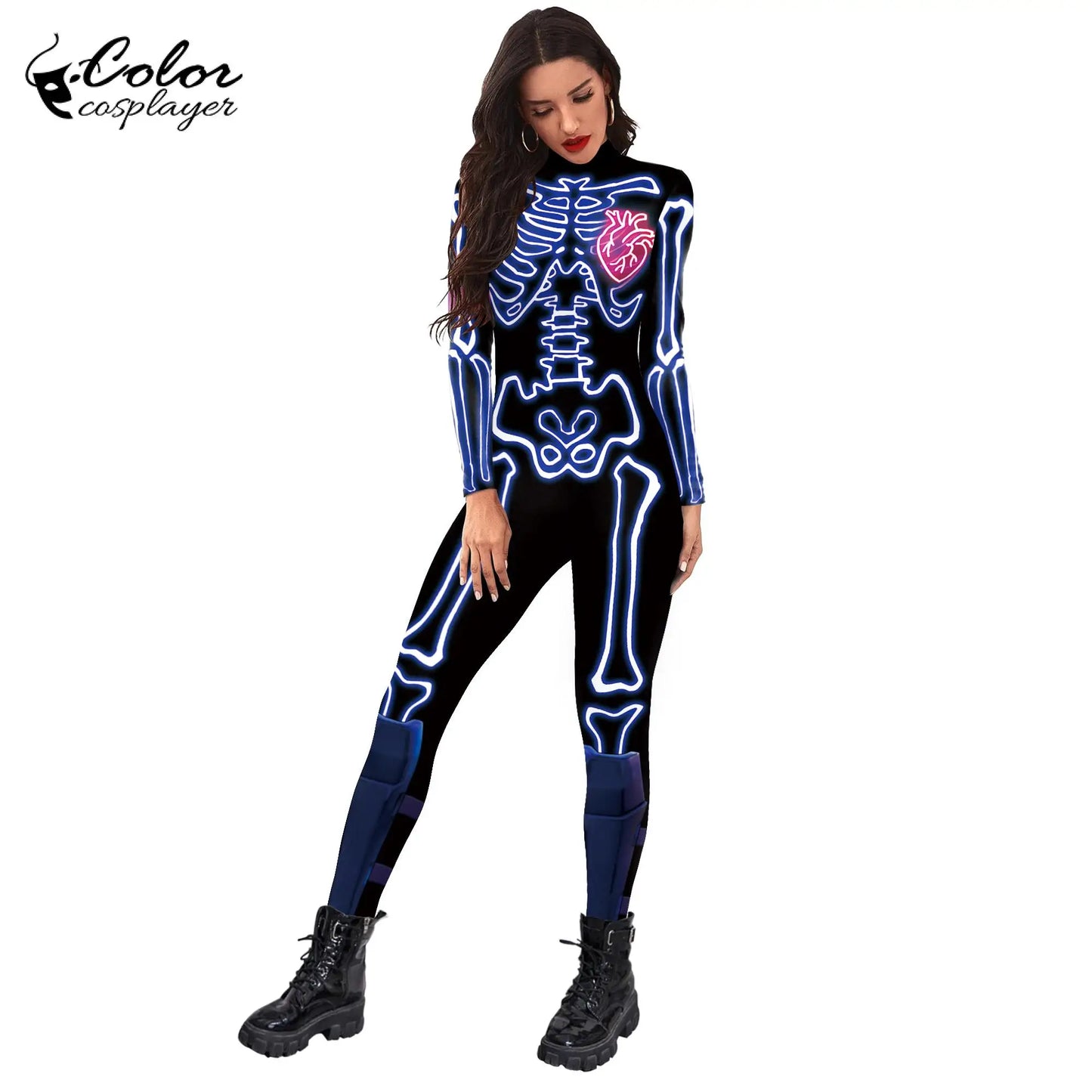 Color Cosplayer Halloween Skeleton Printed Jumpsuits Women Halloween Performance Outfits Party Cosplay Costume Zentai Fitness