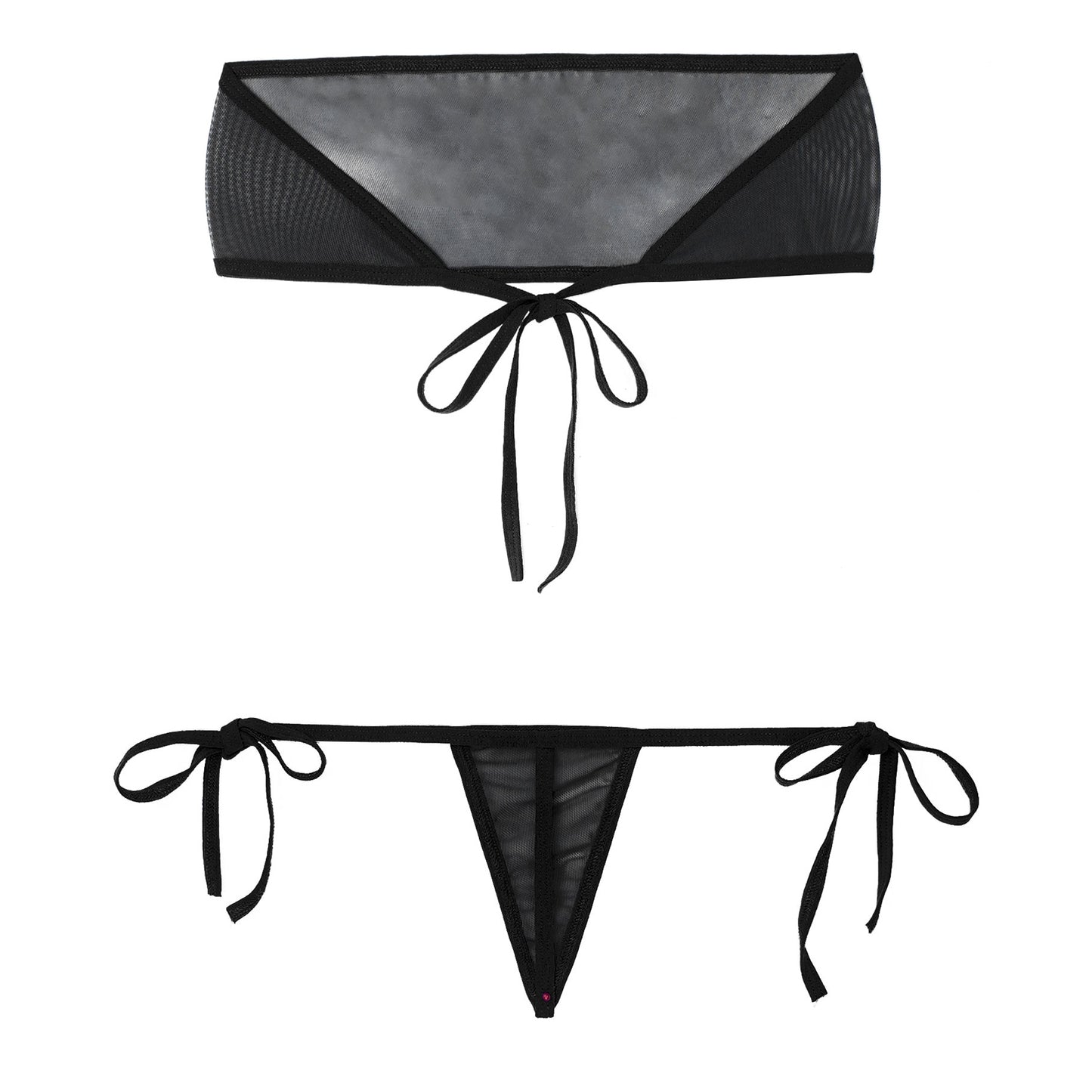 Traje de baño de malla transparente para mujer, conjunto de bikini triangular con microcordones y tanga, traje de baño de 2 piezas, ropa de playa sexy, bikini