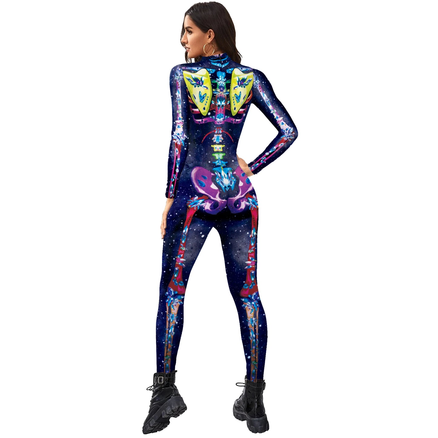 Color Cosplayer Halloween Skeleton Printed Jumpsuits Women Halloween Performance Outfits Party Cosplay Costume Zentai Fitness
