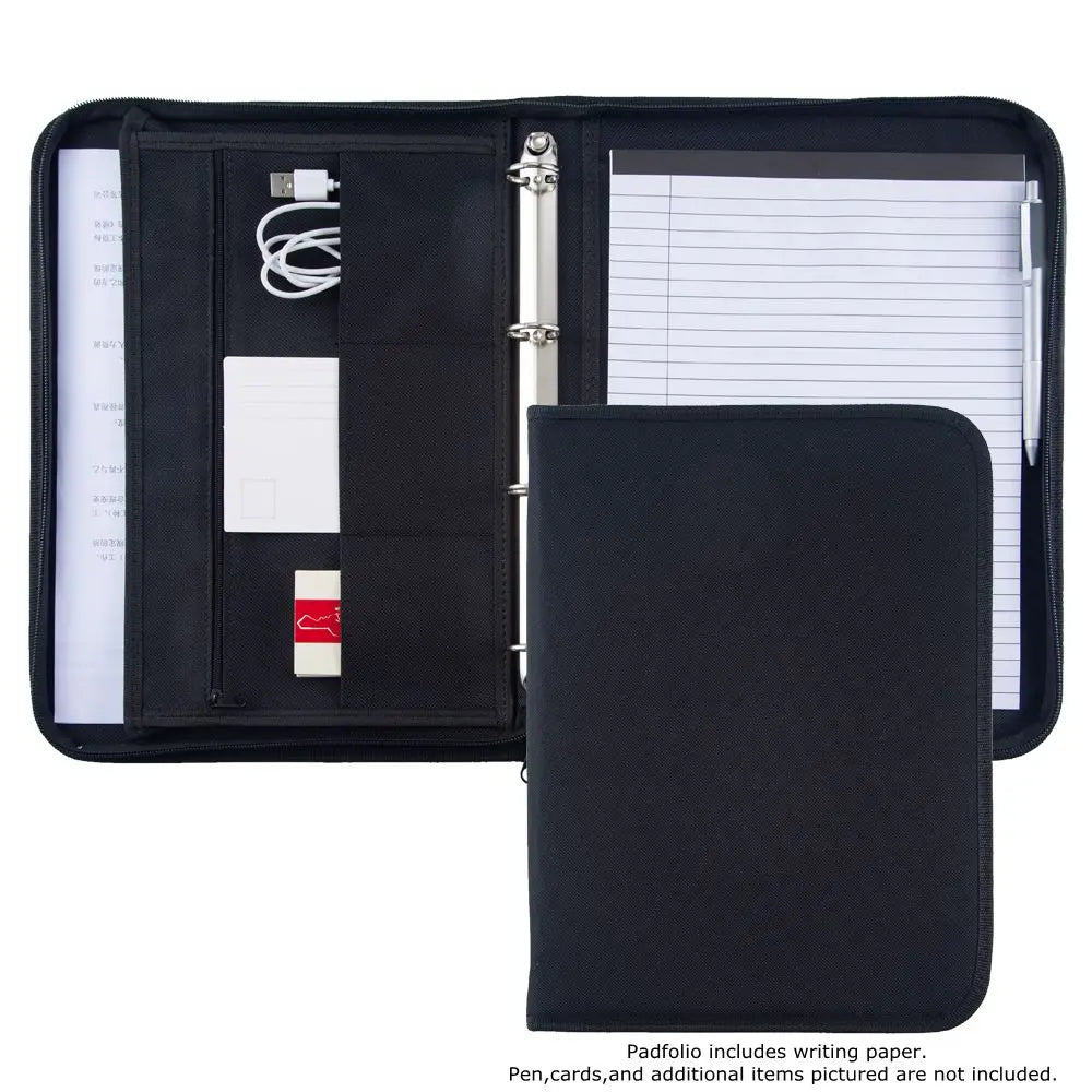 Carpeta organizadora de documentos para conferencias, oficina, negocios, tamaño A4, color negro, de tela Oxford, tipo portafolios.