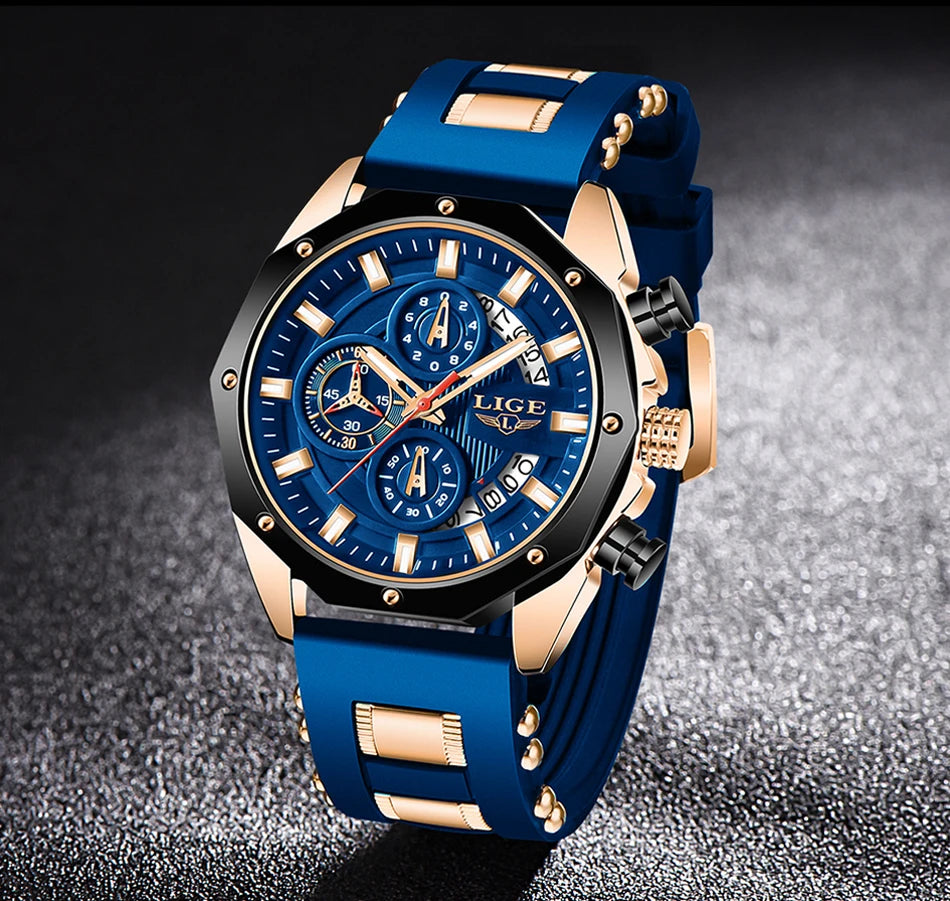 LIGE 2024 - Nuevos relojes de moda para hombre, marca superior de lujo, reloj deportivo de silicona, reloj de cuarzo con fecha, reloj de pulsera resistente al agua, cronógrafo