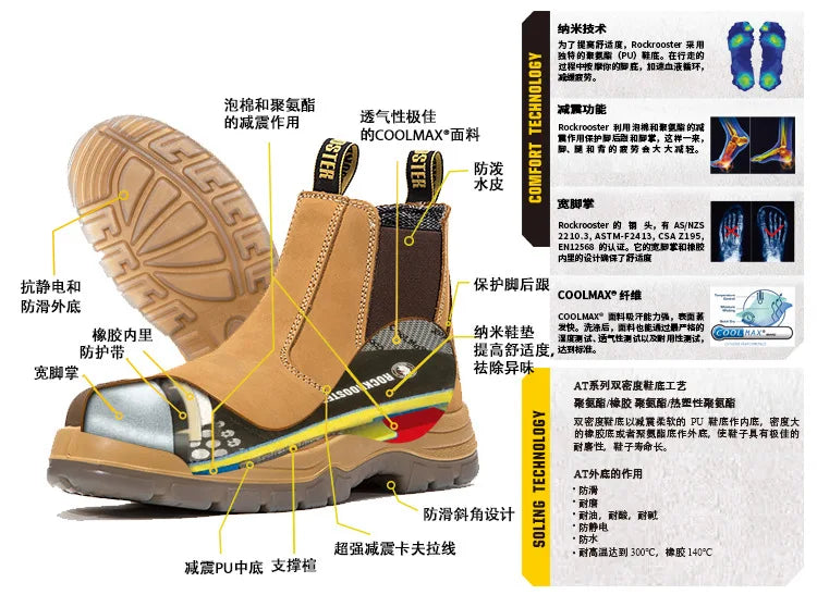 ROCKROOSTER Zapatos de senderismo para hombre, botas de caza impermeables, zapatos de seguridad de cuero, botines tácticos, zapatos de trabajo, zapatillas deportivas con punta de acero