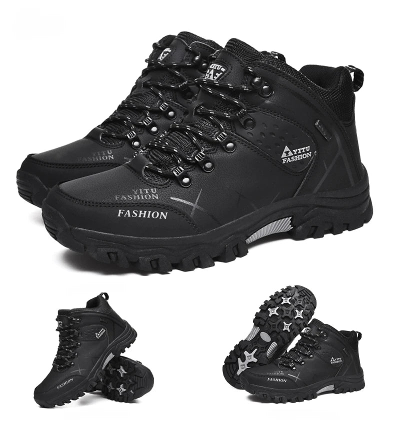 Botas de nieve de invierno para hombre, impermeables, de cuero, muy cálidas, para exteriores, senderismo, trabajo, talla 39-47