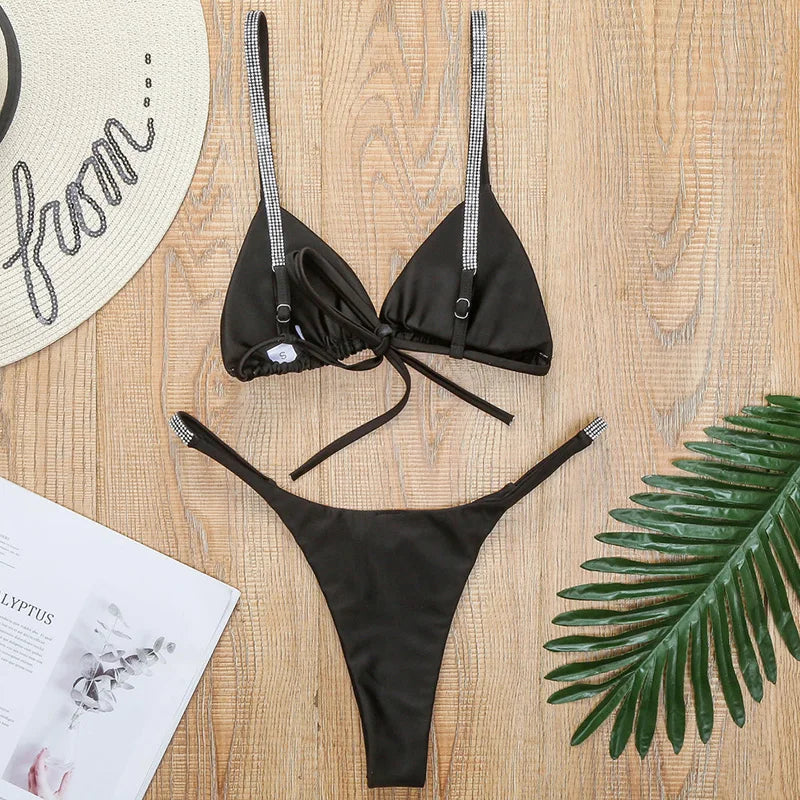 Sexy Shiny Sequins Mini Micro Thong Bikini Women Swimsuit Female Swimwear Two pieces Bikini set Brazilian Bathing Suit Swim Lady
