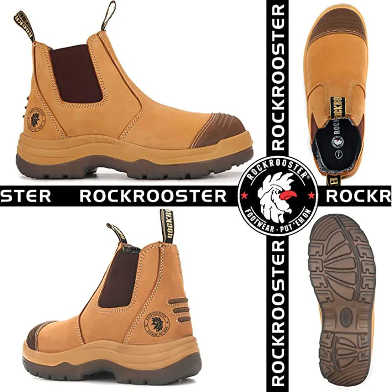 ROCKROOSTER Zapatos de senderismo para hombre, botas de caza impermeables, zapatos de seguridad de cuero, botines tácticos, zapatos de trabajo, zapatillas deportivas con punta de acero