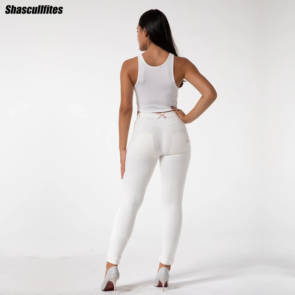 Mallas deportivas Shascullfites Melody blancas para mujer, leggings de yoga, mallas push-up para gimnasio, mallas ajustadas para correr.