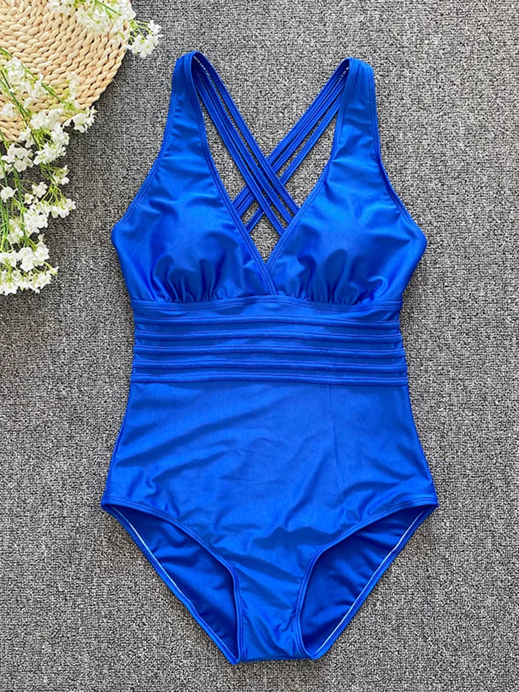 Traje de baño de una pieza sexy 2023 para mujer, con vendaje cruzado y espalda descubierta, monokini de realce, ropa de playa
