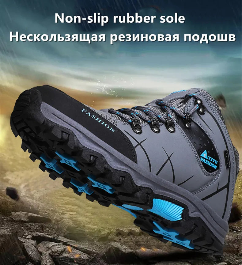 Botas de nieve de invierno para hombre, impermeables, de cuero, muy cálidas, para exteriores, senderismo, trabajo, talla 39-47