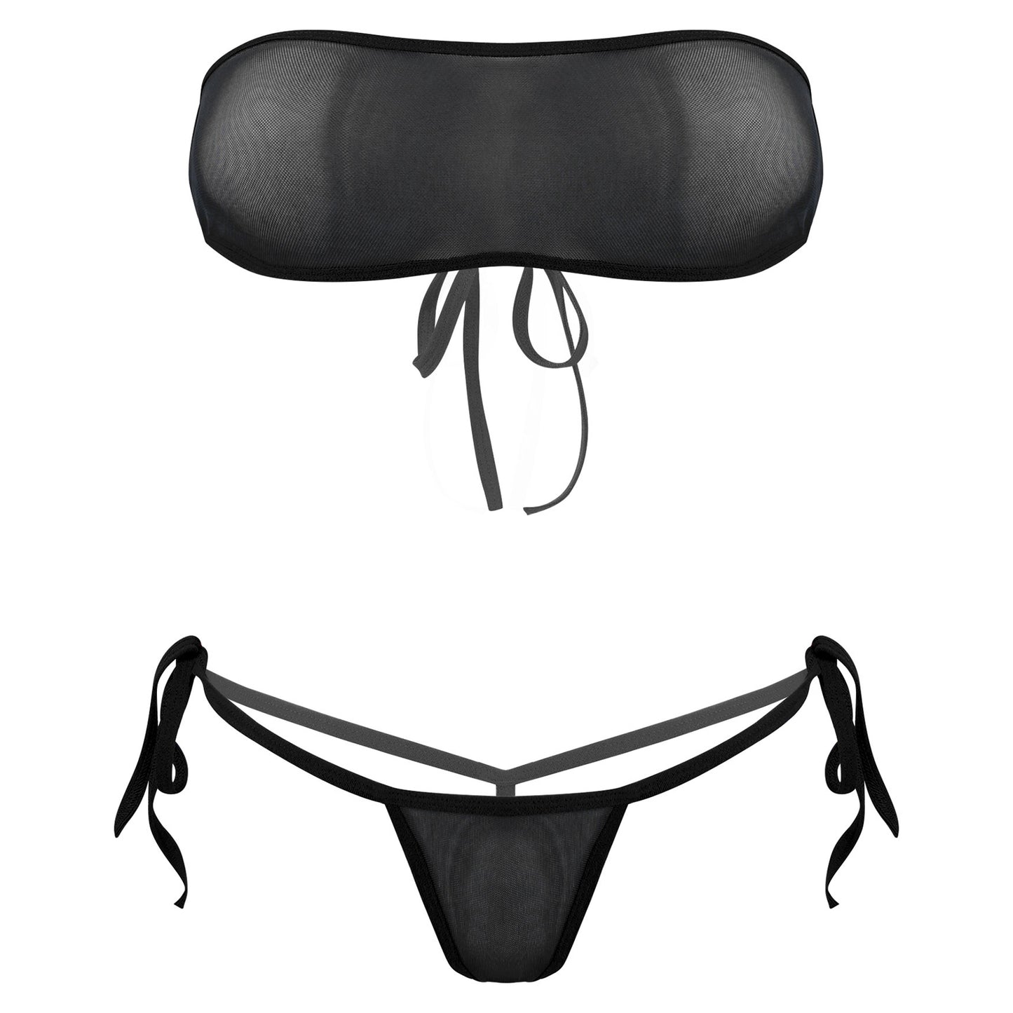Traje de baño de malla transparente para mujer, conjunto de bikini triangular con microcordones y tanga, traje de baño de 2 piezas, ropa de playa sexy, bikini