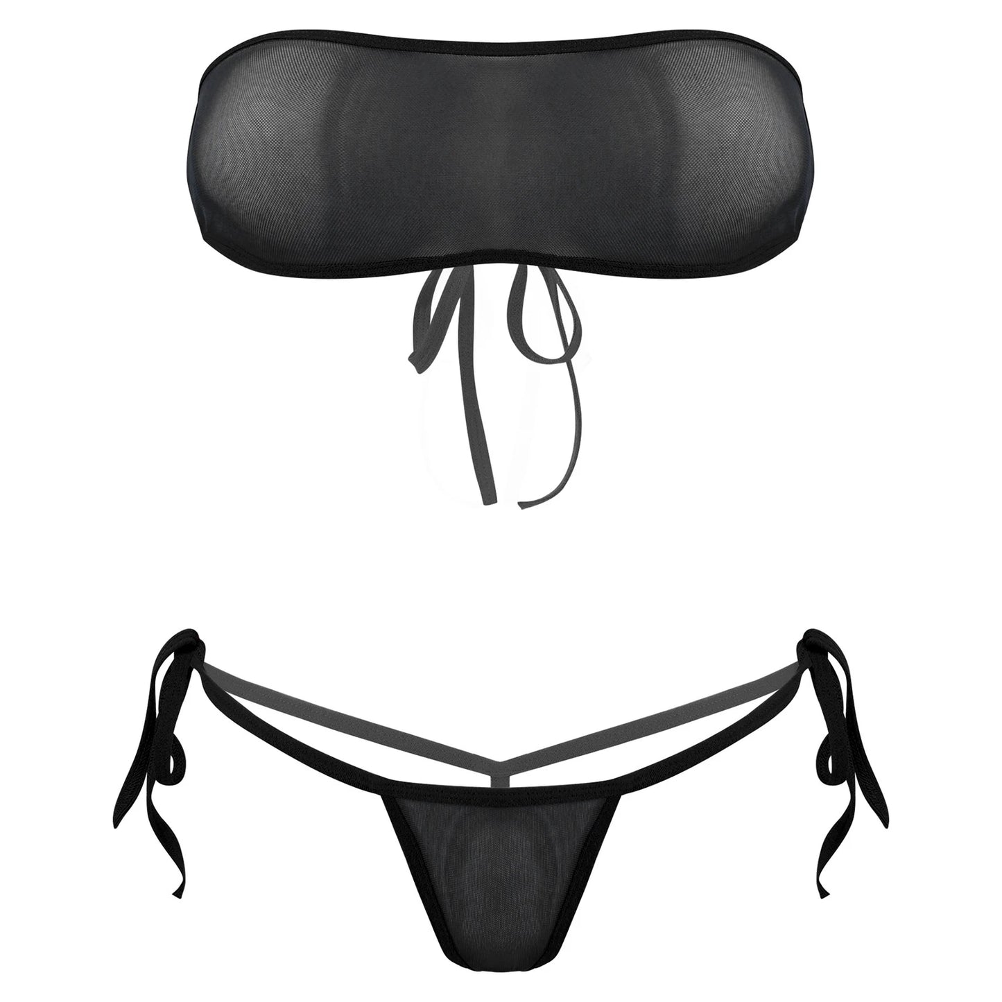 Traje de baño de malla transparente para mujer, conjunto de bikini triangular con microcordones y tanga, traje de baño de 2 piezas, ropa de playa sexy, bikini