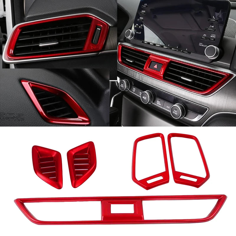Embellecedor de marco para salida de aire interior de Honda Accord 10.º (2018-2020), color rojo, ABS, para palanca de cambios, reposabrazos.