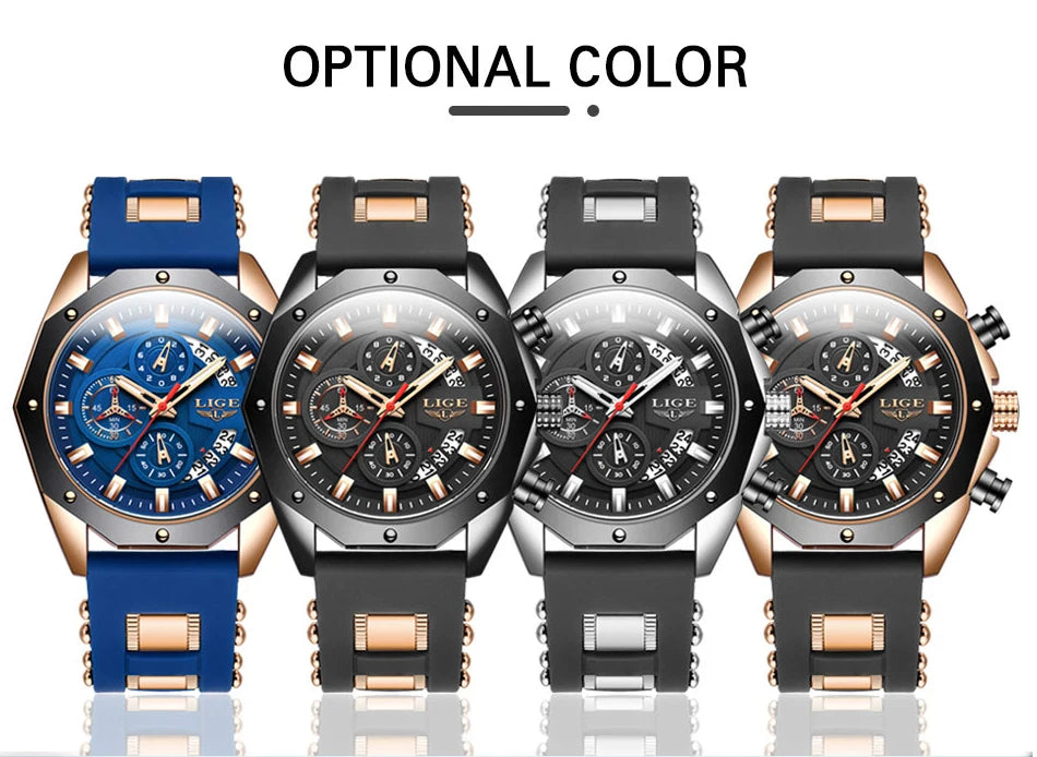 LIGE 2024 - Nuevos relojes de moda para hombre, marca superior de lujo, reloj deportivo de silicona, reloj de cuarzo con fecha, reloj de pulsera resistente al agua, cronógrafo