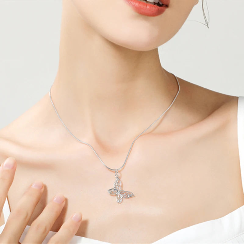 Collar con colgante de mariposa de plata de ley 925 DOTEFFIL, cadena de serpiente de 45,7 cm, 50,8 cm, 52,8 cm y 76,2 cm, para mujer, joyería de compromiso y boda.