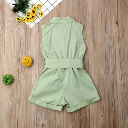 Ropa de moda para niñas pequeñas, monos sin mangas con lazo en la cintura, trajes de verano, mono de verano, ropa para niños
