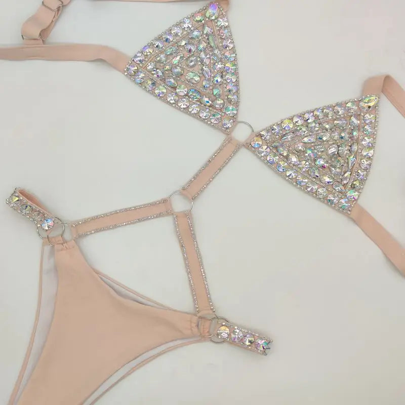 Bikini de diamantes sexy para mujer, traje de baño con cristales y diamantes de imitación para vacaciones en Venus 2020