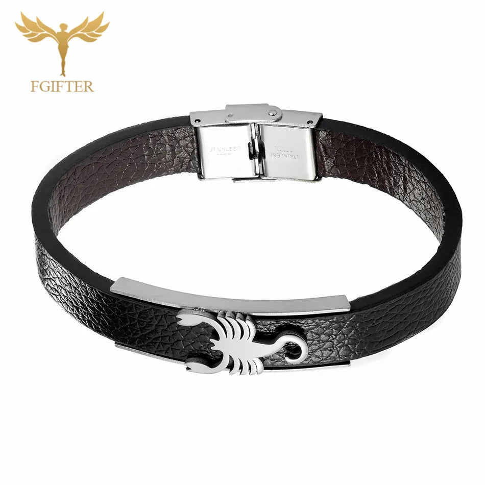 Pulsera de cuero con diseño de escorpión para hombre y mujer, estilo punk, color dorado y plateado