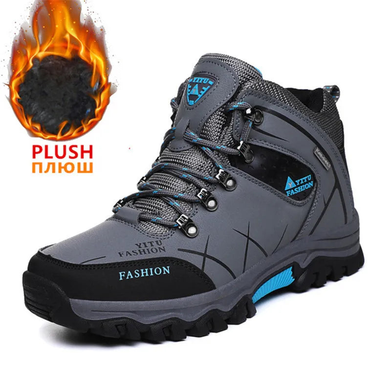 Botas de nieve de invierno para hombre, impermeables, de cuero, muy cálidas, para exteriores, senderismo, trabajo, talla 39-47
