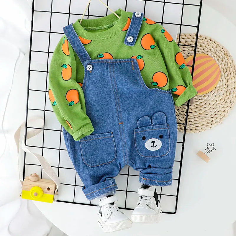 Ropa bonita para bebé, camiseta informal + peto vaquero, pantalones vaqueros, conjunto de ropa para niño y niña, ropa para niños de 1, 2, 3 y 4 años