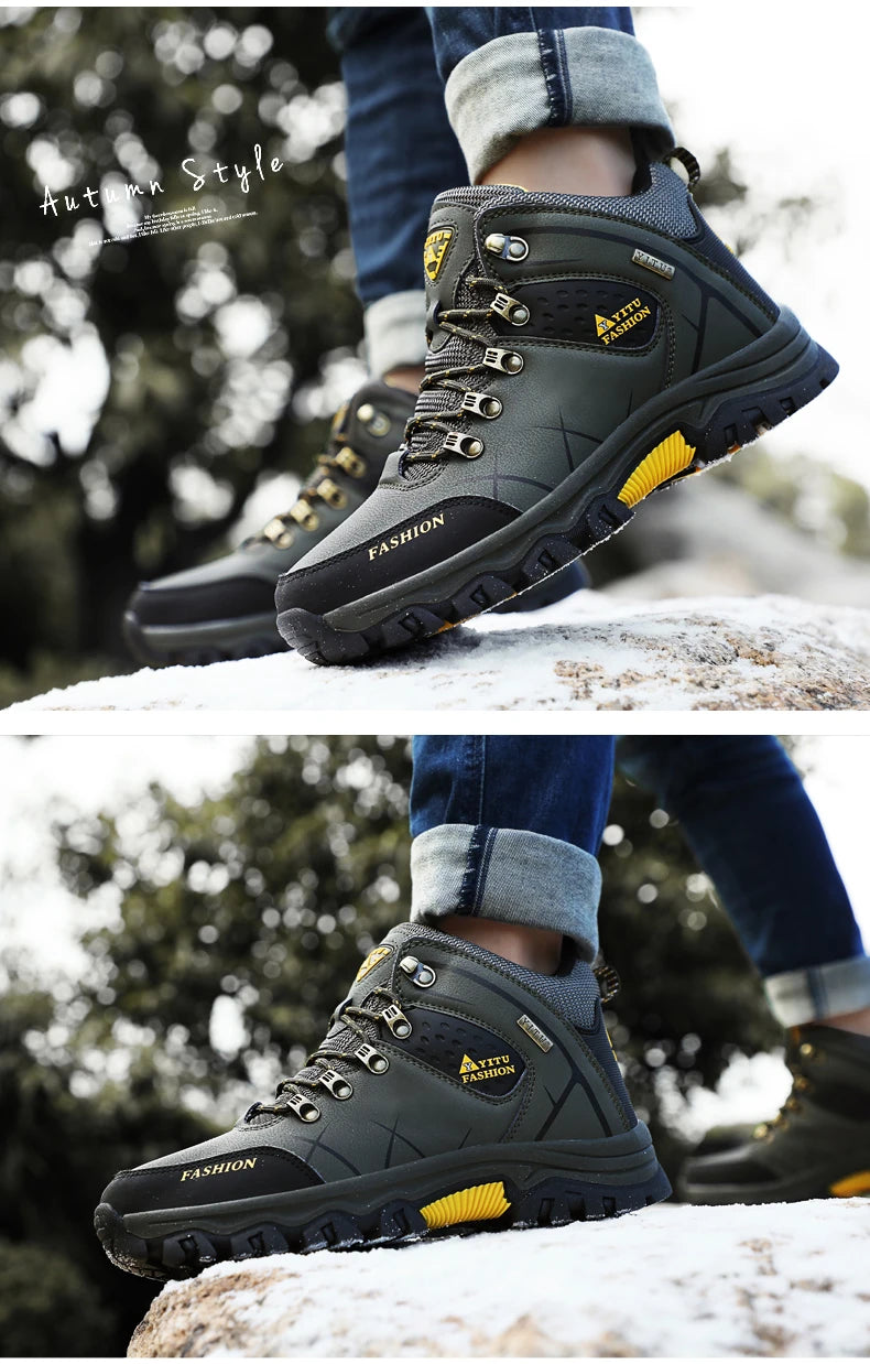 Botas de nieve de invierno para hombre, impermeables, de cuero, muy cálidas, para exteriores, senderismo, trabajo, talla 39-47