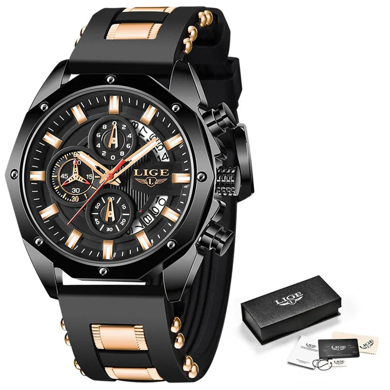 LIGE 2024 - Nuevos relojes de moda para hombre, marca superior de lujo, reloj deportivo de silicona, reloj de cuarzo con fecha, reloj de pulsera resistente al agua, cronógrafo